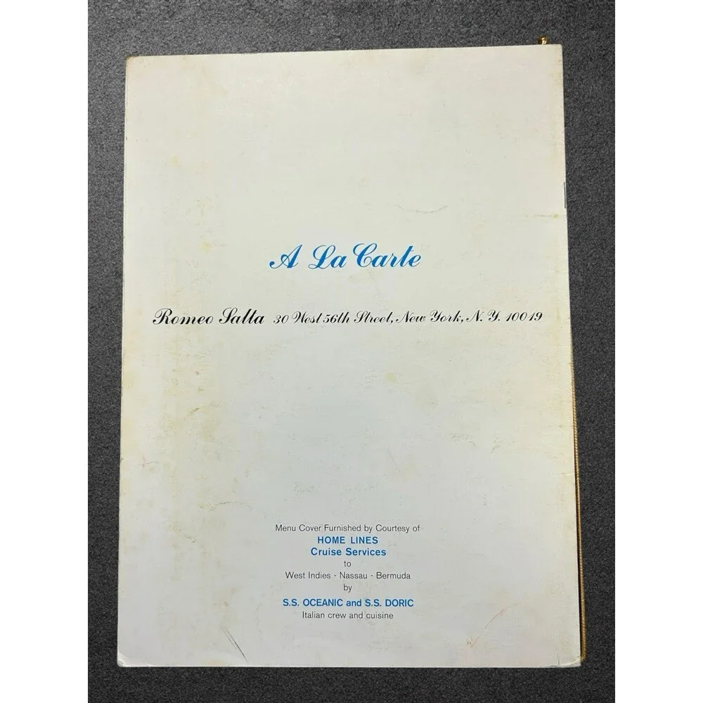 Vintage 1970s Home Lines Cruise Ship Dinner Menu Columbus Isabella Mercier Art
